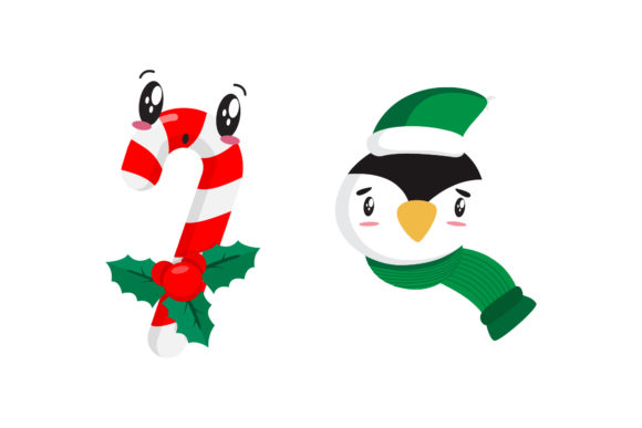 Candy Penguin Set Christmas Vectors: Graphics & Illustrations