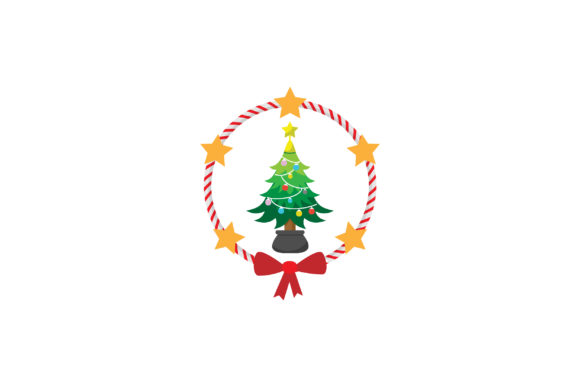 Christmas Circle Wreath with Tree Graphics & Illustrations