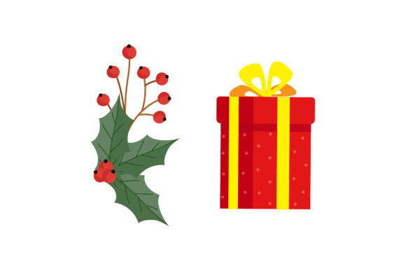 Mistletoe Gift Box Christmas Vectors: Editorial Graphics