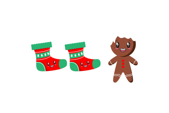 Stocking Cookies Set Christmas Vectors: Graphics & Illustrations