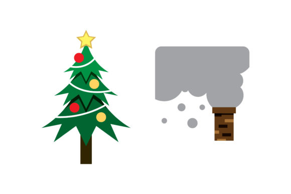 Tree Chimney Christmas Graphics & Illustrations Set